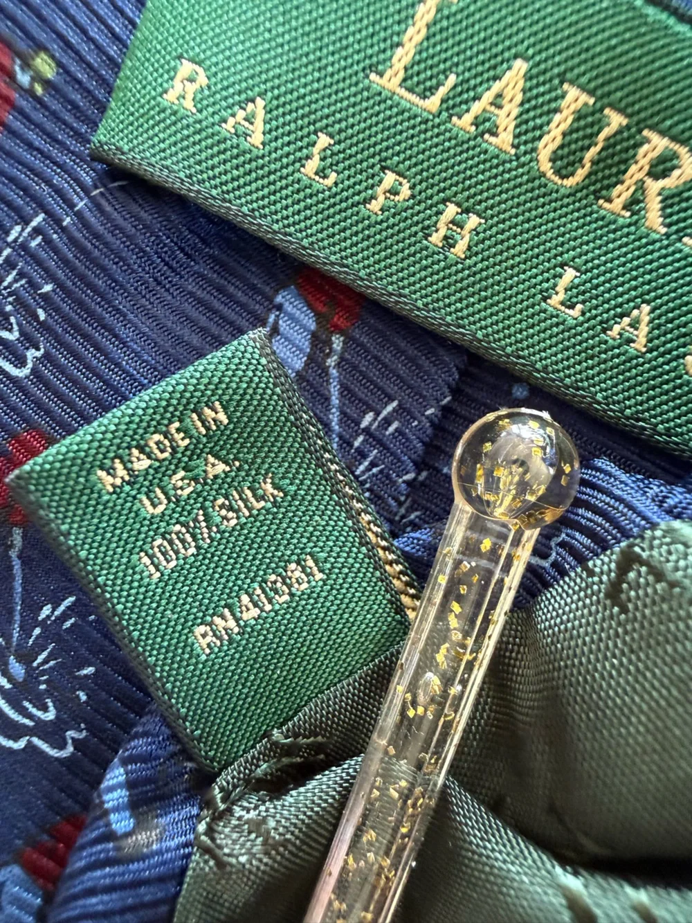 Lauren Ralph Lauren Golf Necktie 100% Silk Navy Golfer Water Hazard Novelty
